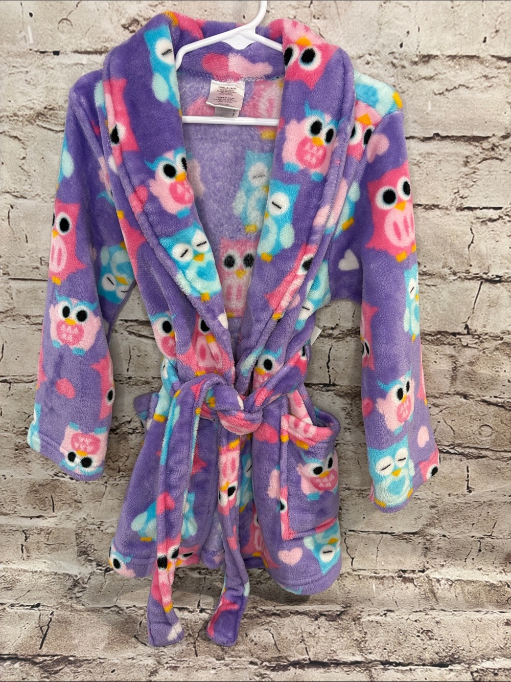 Plush Kids Owl Print Bathrobe - Purple